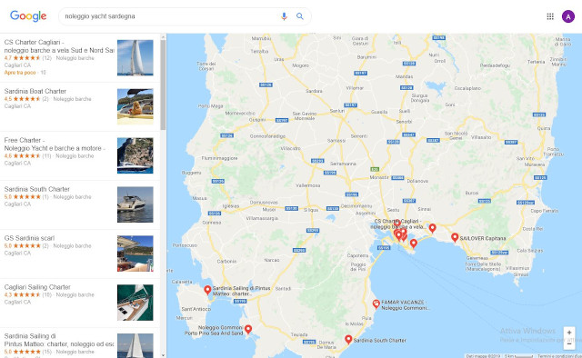 Noleggio yacht Cagliari e sud Sardegna Google maps
